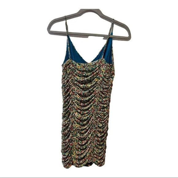 Urban Outfitters o Moonbeam Ruched Mesh Mini Dress in Green Sz M. - Picture 3 of 11